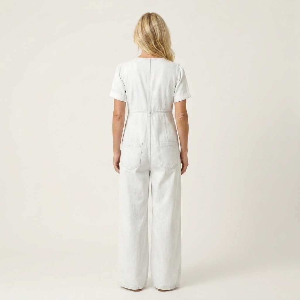 Maya | Soft Denim Wide-Leg Jumpsuit With Tie V-Neckline