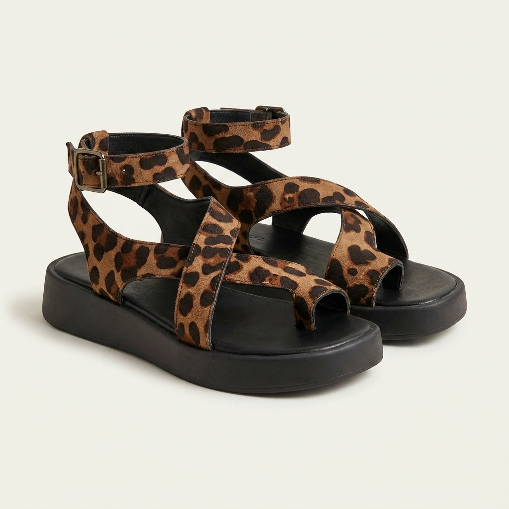 Jenny | Crossover Leather-Look Flatform Sandal With Ankle Buckle