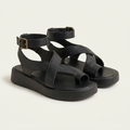 Jenny | Crossover Leather-Look Flatform Sandal With Ankle Buckle