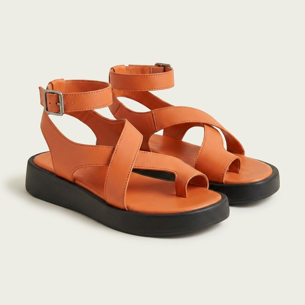 Jenny | Crossover Leather-Look Flatform Sandal With Ankle Buckle