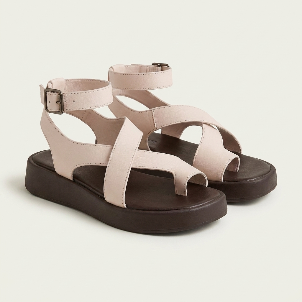Jenny | Crossover Leather-Look Flatform Sandal With Ankle Buckle
