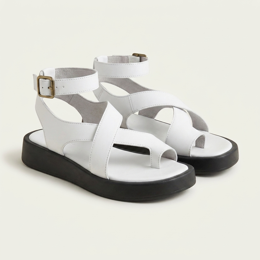 Jenny | Crossover Leather-Look Flatform Sandal With Ankle Buckle