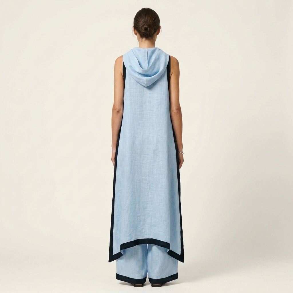 Leonora | Linen-Cotton Two-Piece With Draped Cowl Neck