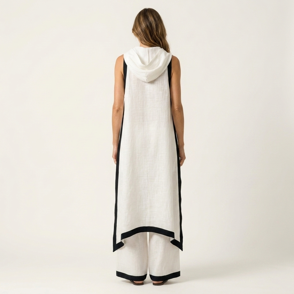 Leonora | Linen-Cotton Two-Piece With Draped Cowl Neck