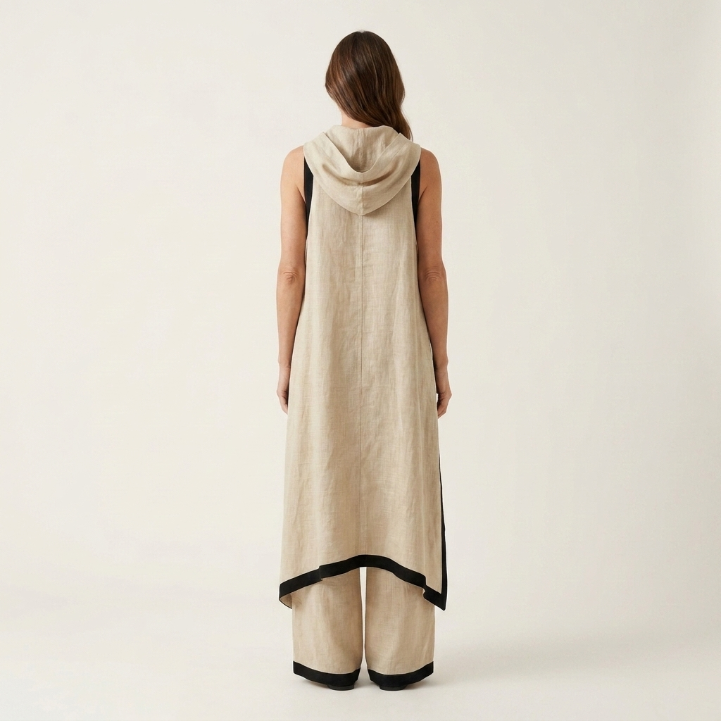 Leonora | Linen-Cotton Two-Piece With Draped Cowl Neck