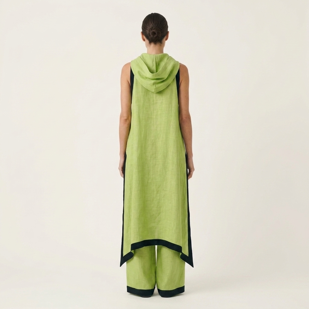 Leonora | Linen-Cotton Two-Piece With Draped Cowl Neck