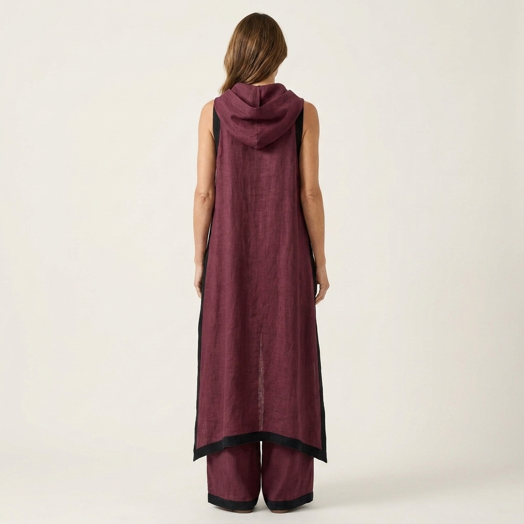 Leonora | Linen-Cotton Two-Piece With Draped Cowl Neck