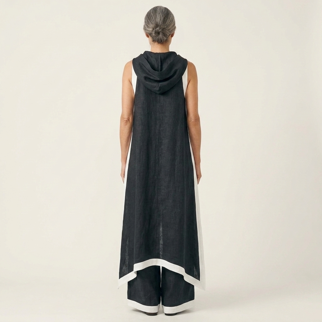 Leonora | Linen-Cotton Two-Piece With Draped Cowl Neck