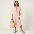 Lucy | Striped Linen Shirt Dress With Button Front & Side Slits