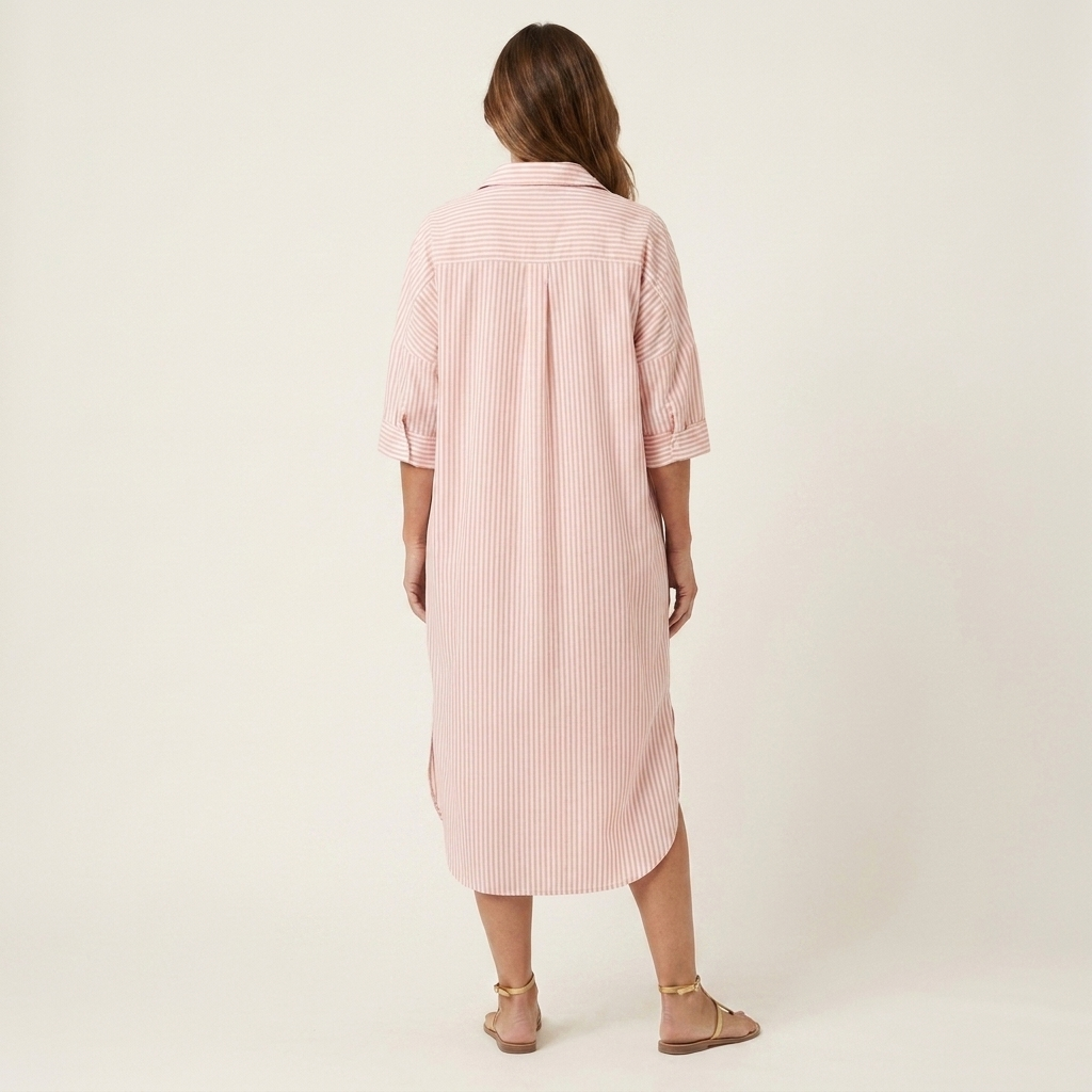 Lucy | Striped Linen Shirt Dress With Button Front & Side Slits