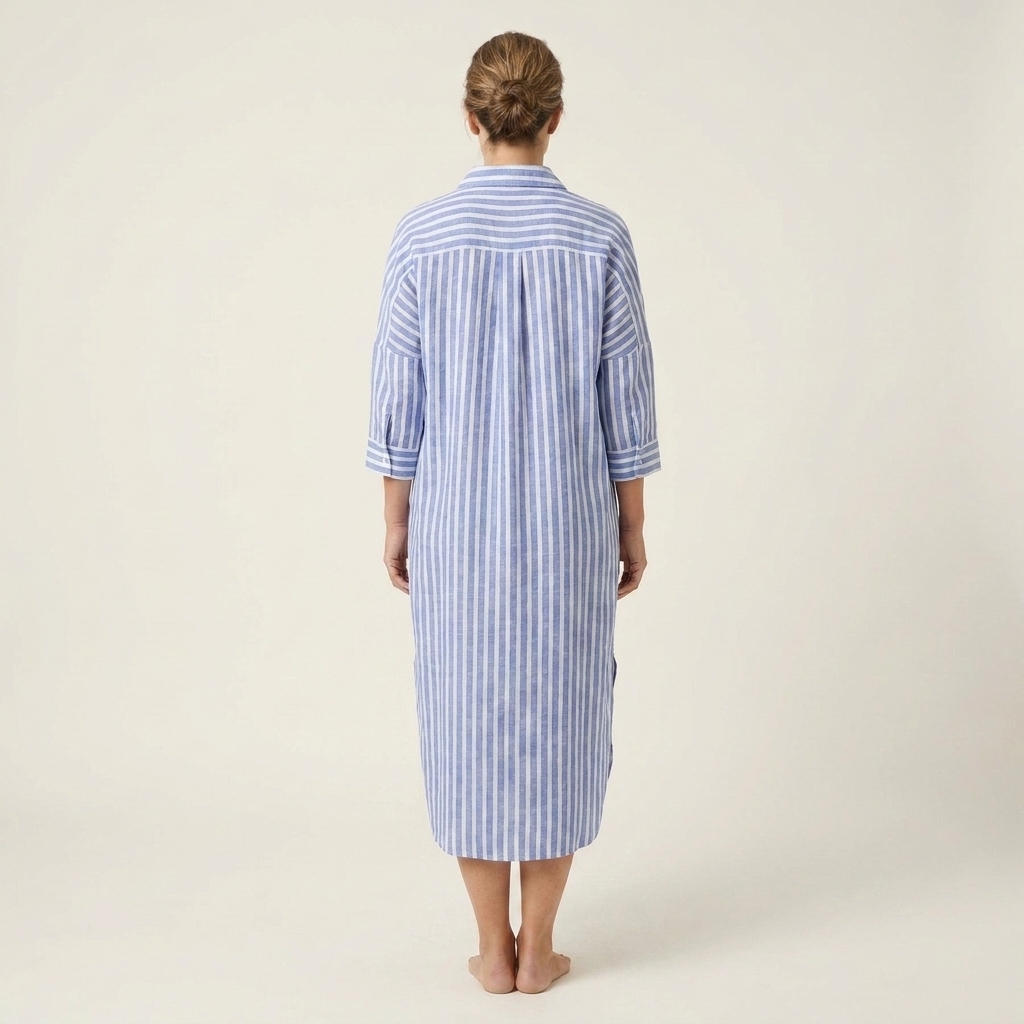 Lucy | Striped Linen Shirt Dress With Button Front & Side Slits