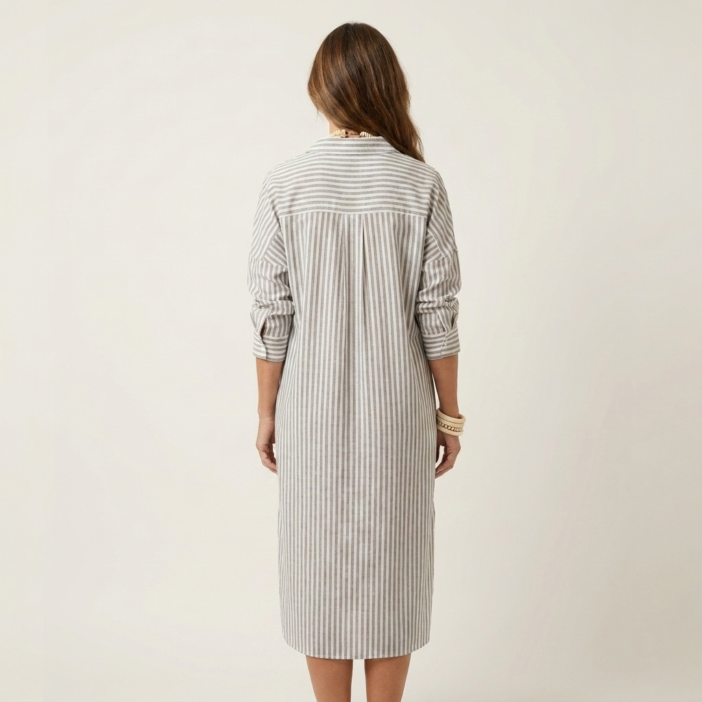 Lucy | Striped Linen Shirt Dress With Button Front & Side Slits
