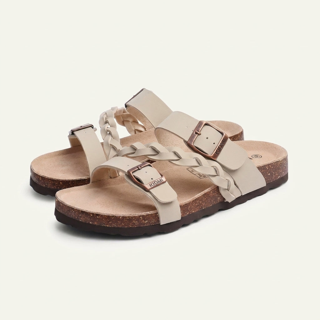 Lucia | Cork Footbed Slide Sandal With Braided Strap