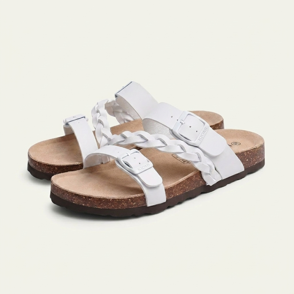 Lucia | Cork Footbed Slide Sandal With Braided Strap