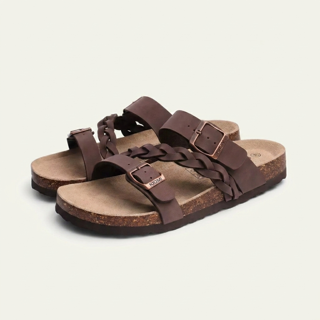Lucia | Cork Footbed Slide Sandal With Braided Strap