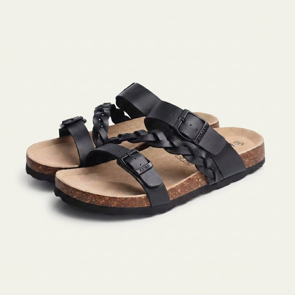 Lucia | Cork Footbed Slide Sandal With Braided Strap
