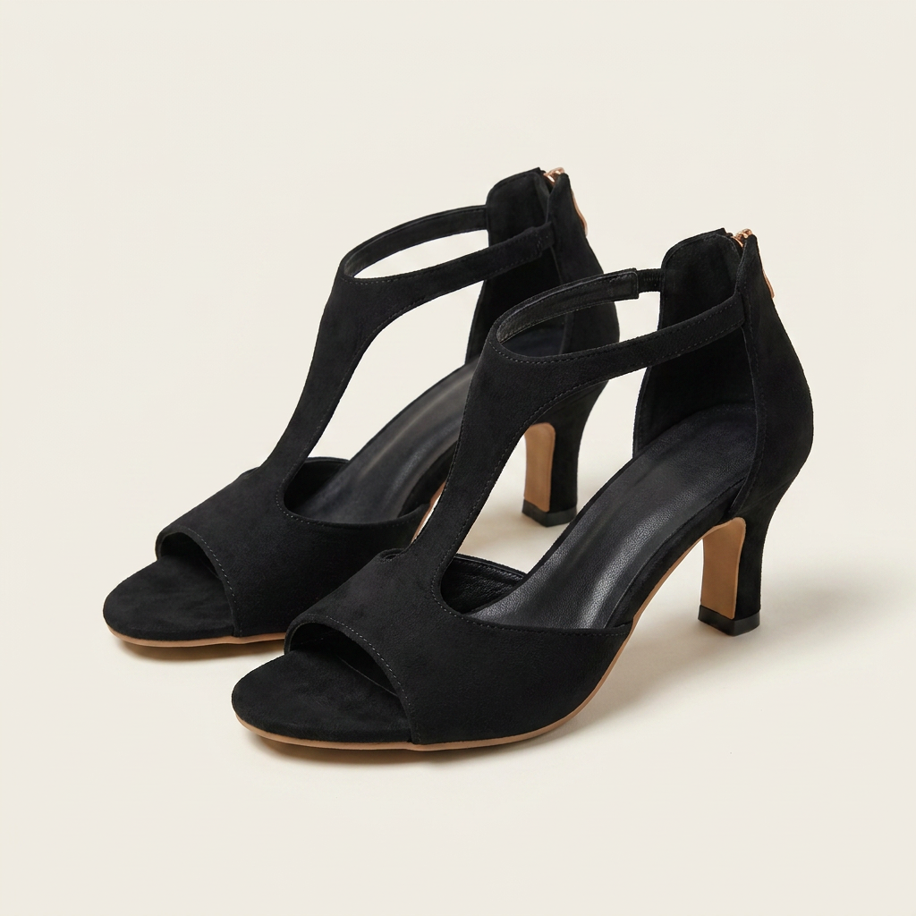 Gina | Suede T-Strap Peep-Toe Heel With Zip Closure