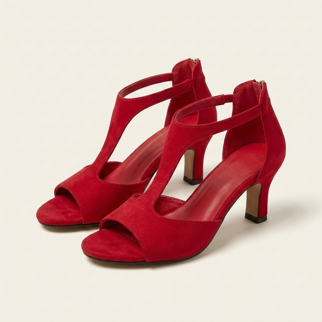 Gina | Suede T-Strap Peep-Toe Heel With Zip Closure