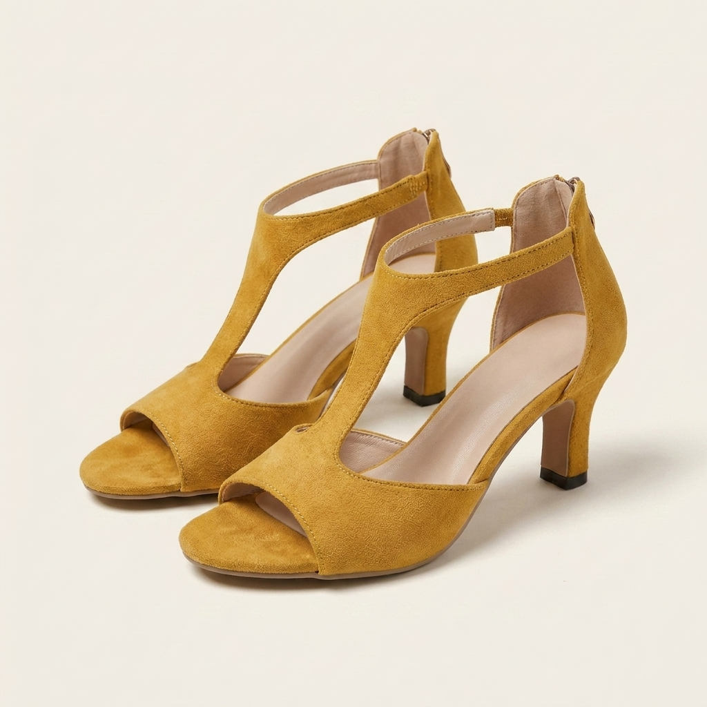 Gina | Suede T-Strap Peep-Toe Heel With Zip Closure