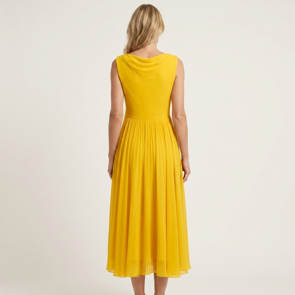Mia | Chiffon Tea-Length Dress With Draped Bateau Neck