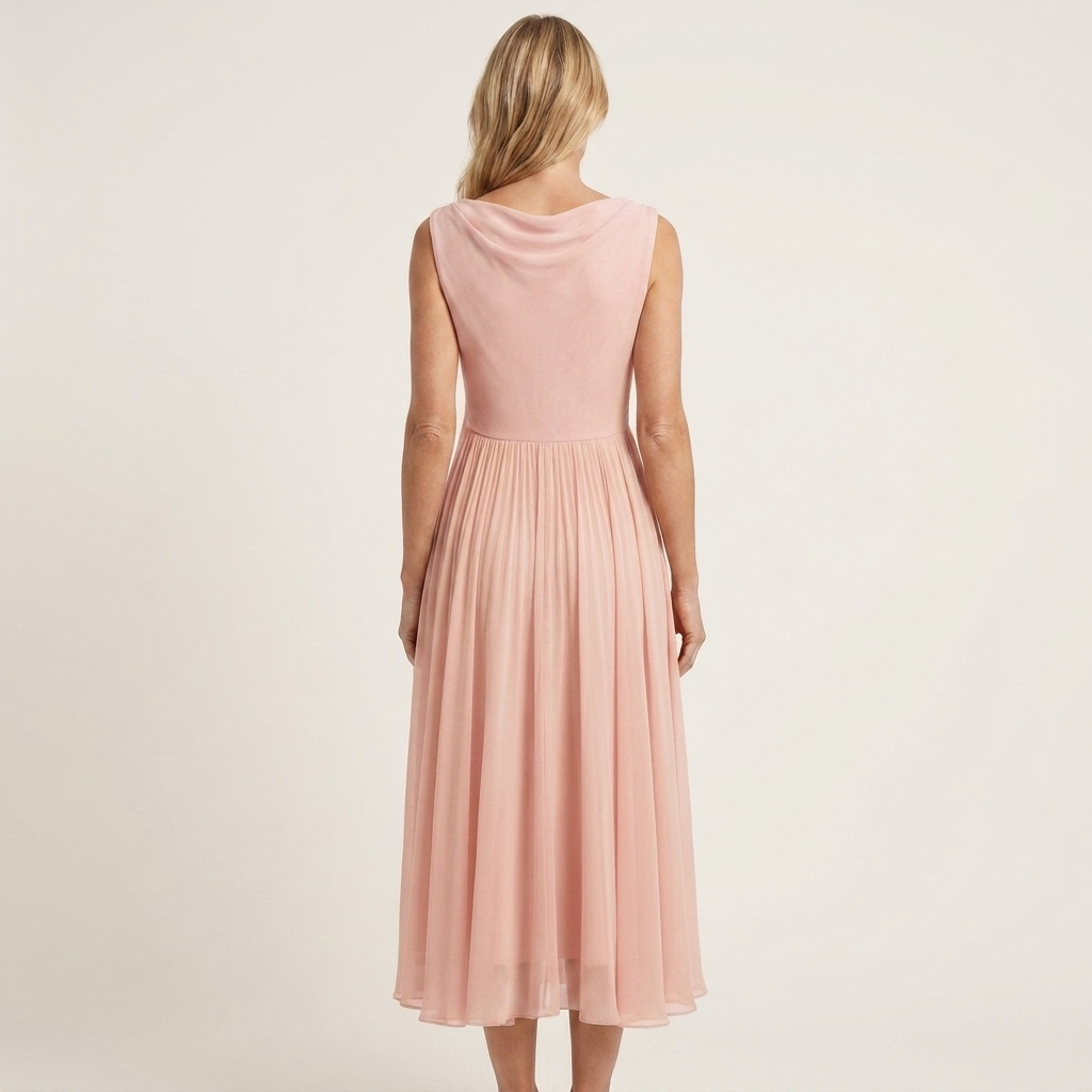 Mia | Chiffon Tea-Length Dress With Draped Bateau Neck