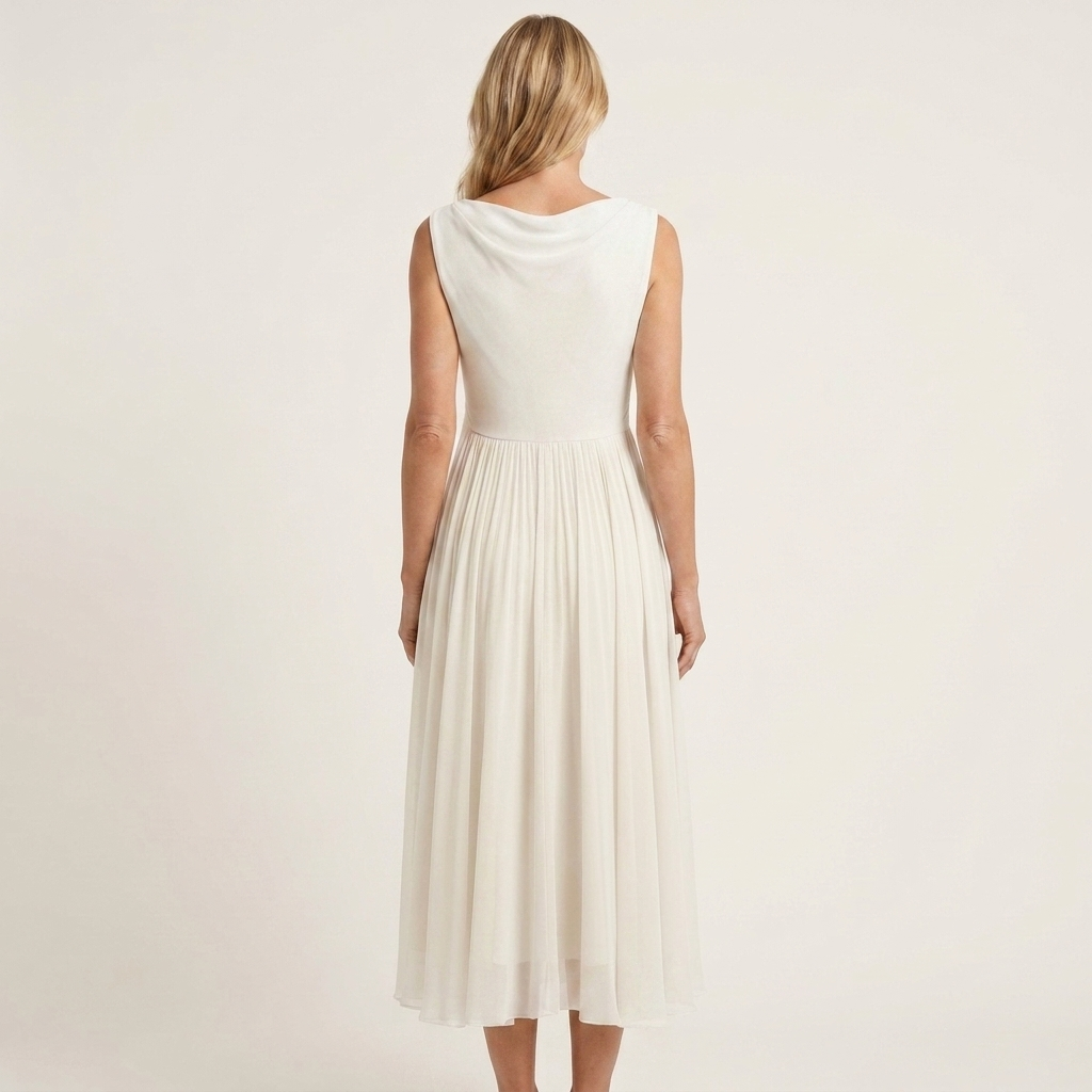 Mia | Chiffon Tea-Length Dress With Draped Bateau Neck