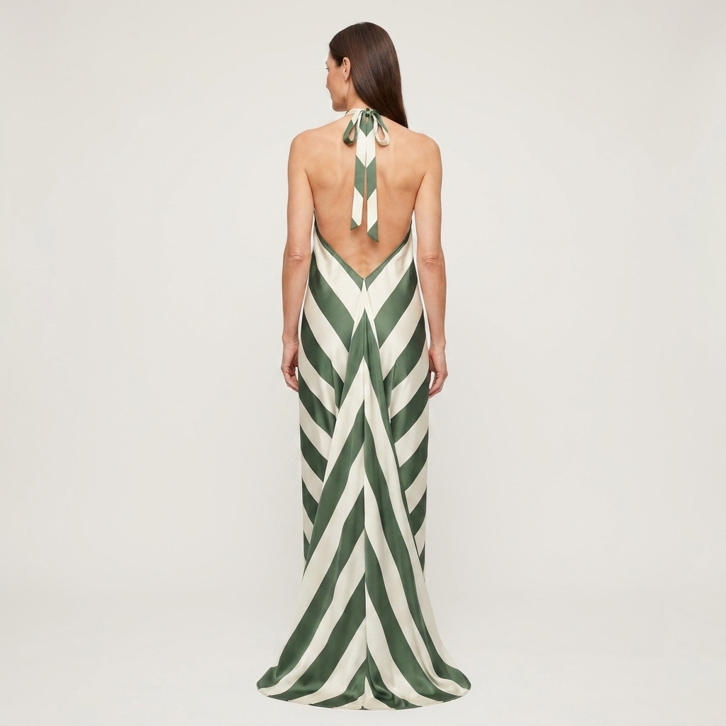 Laura | Striped Halter Maxi Dress With Open Back