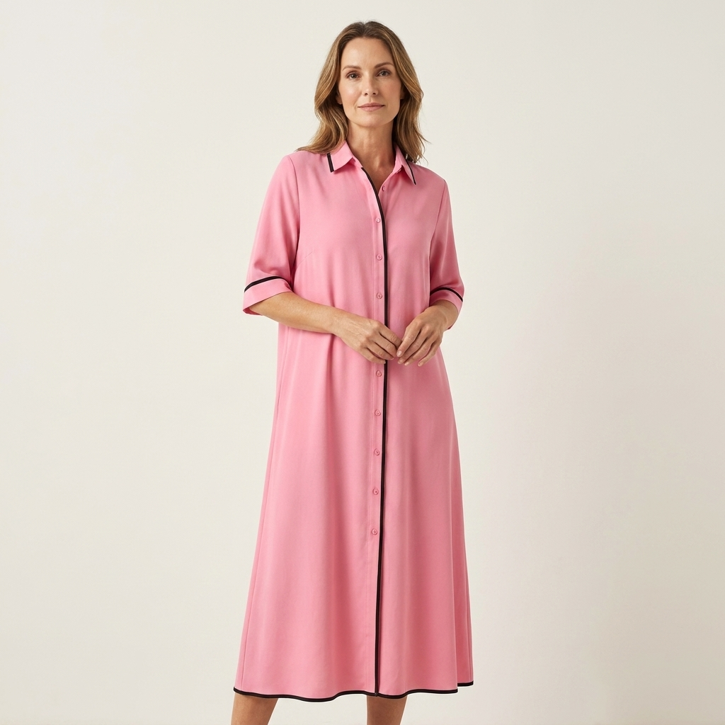 Celina | Contrast Piping Shirt Dress With Three-Quarter Sleeves