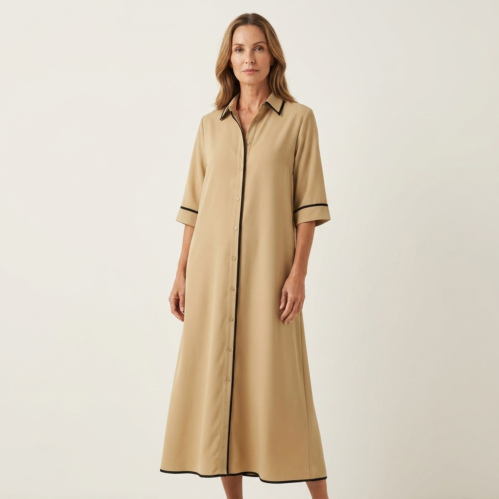 Celina | Contrast Piping Shirt Dress With Three-Quarter Sleeves