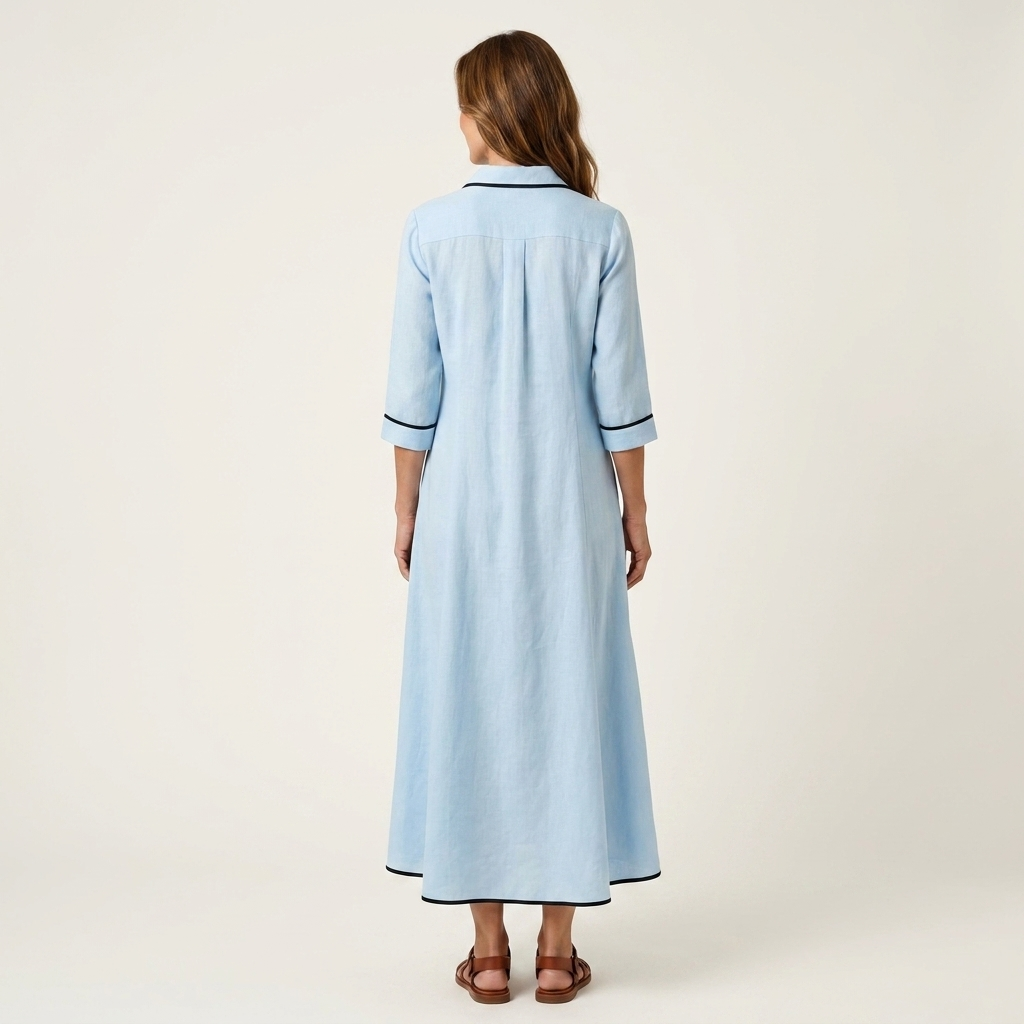 Celina | Contrast Piping Shirt Dress With Three-Quarter Sleeves