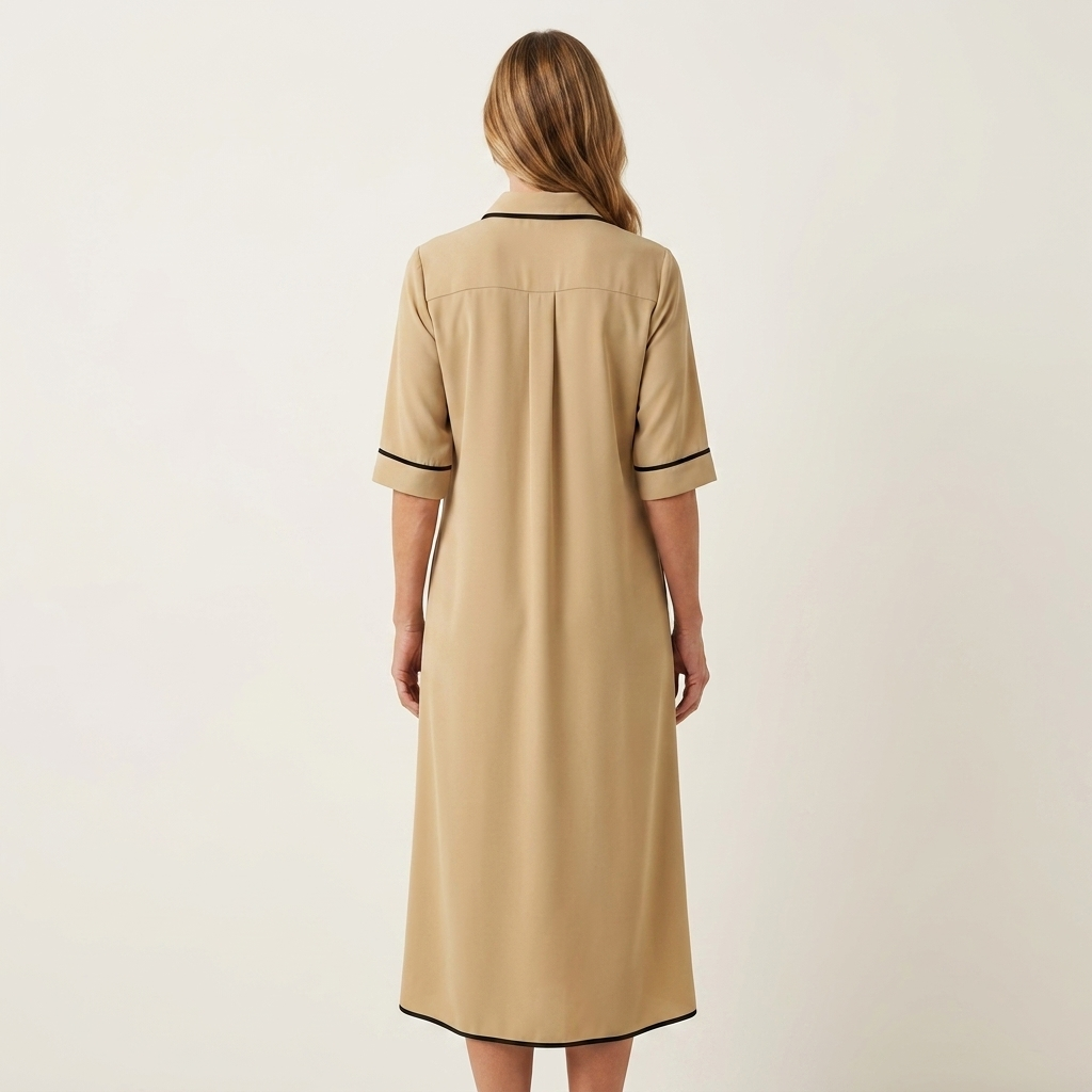 Celina | Contrast Piping Shirt Dress With Three-Quarter Sleeves