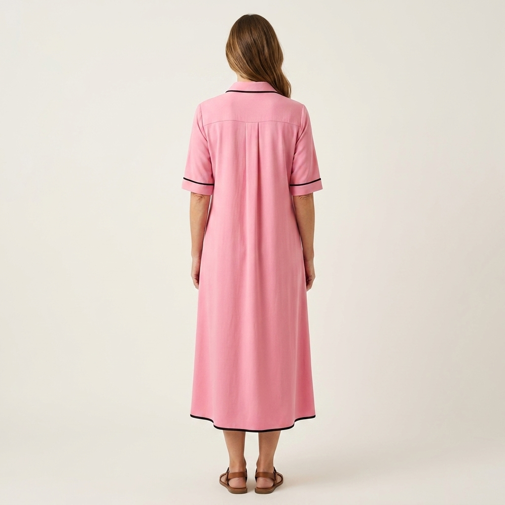 Celina | Contrast Piping Shirt Dress With Three-Quarter Sleeves
