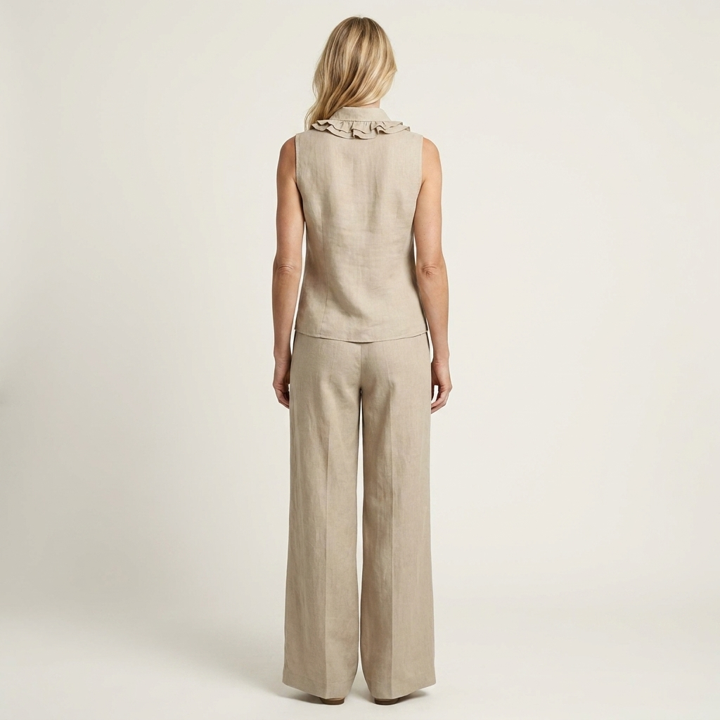 Jennifer | Ruffle-Front Halter Two-Piece Set With Wide-Leg Pants