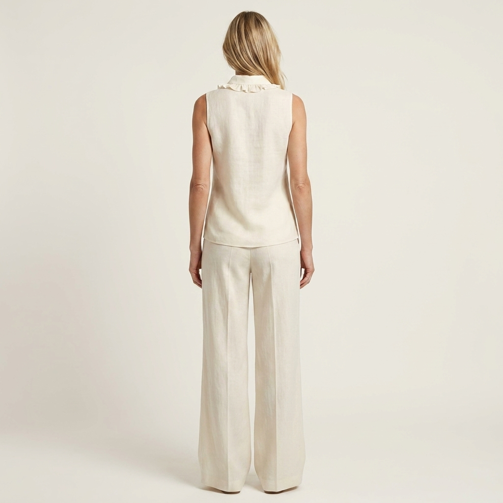 Jennifer | Ruffle-Front Halter Two-Piece Set With Wide-Leg Pants