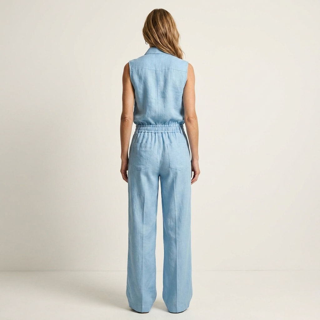 Leona | Zip-Front Two-Piece Set With Drawstring Wide-Leg Pants