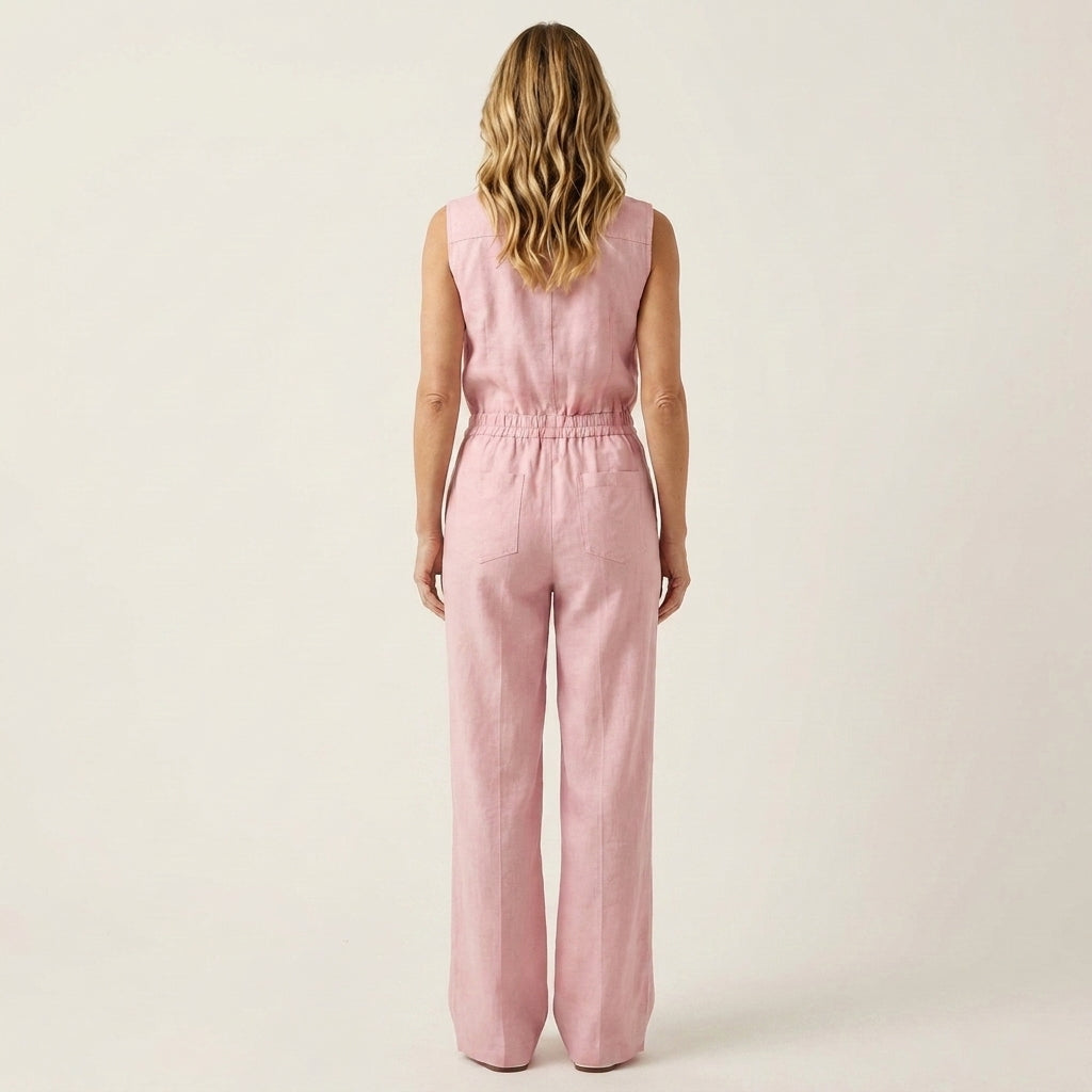 Leona | Zip-Front Two-Piece Set With Drawstring Wide-Leg Pants