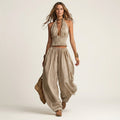 Leony | Halter Crop Top & Harem Wide-Leg Pants Two-Piece Set