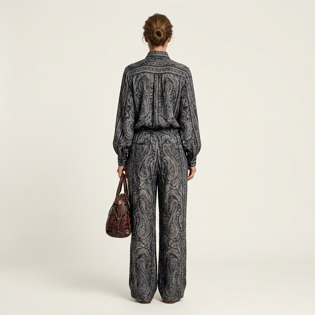 Nayra | Paisley Print Long-Sleeve Top & Harem Pants Two-Piece Set