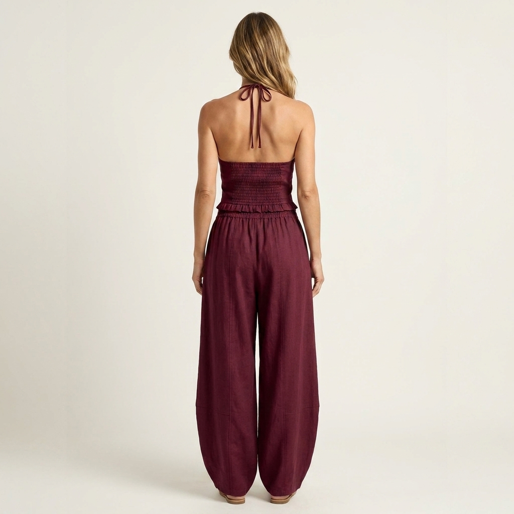 Leony | Halter Crop Top & Harem Wide-Leg Pants Two-Piece Set
