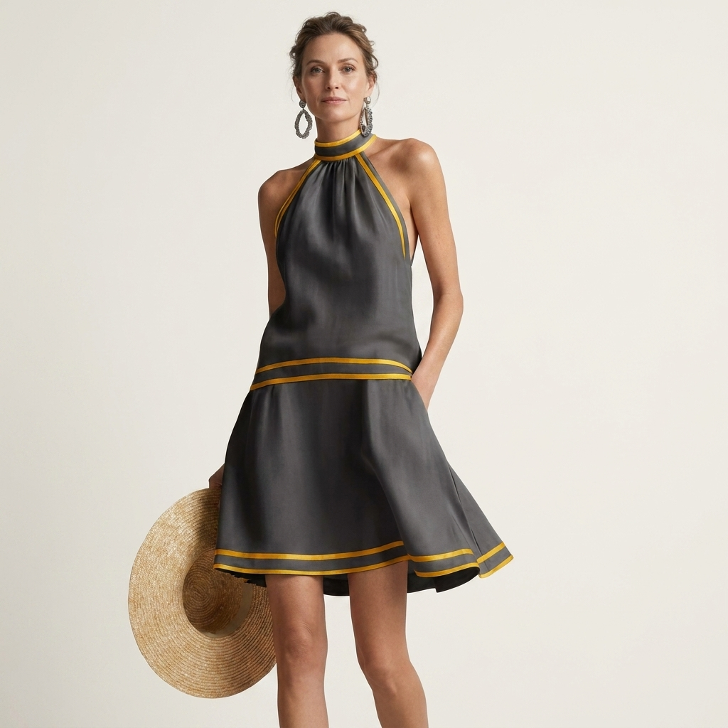 Monica | Contrast Trim Halter Neck A-Line Mini Dress