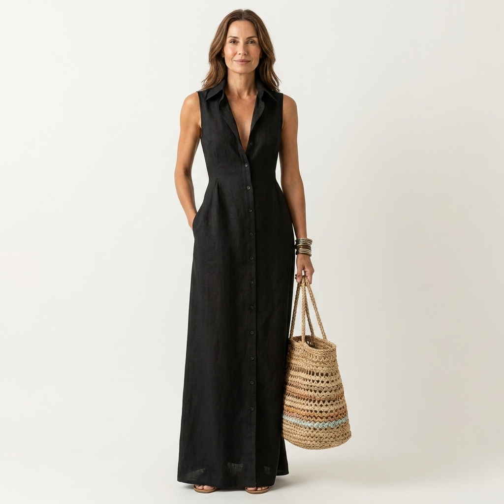 Irelia | Cotton-Linen Maxi  Shirt Dress