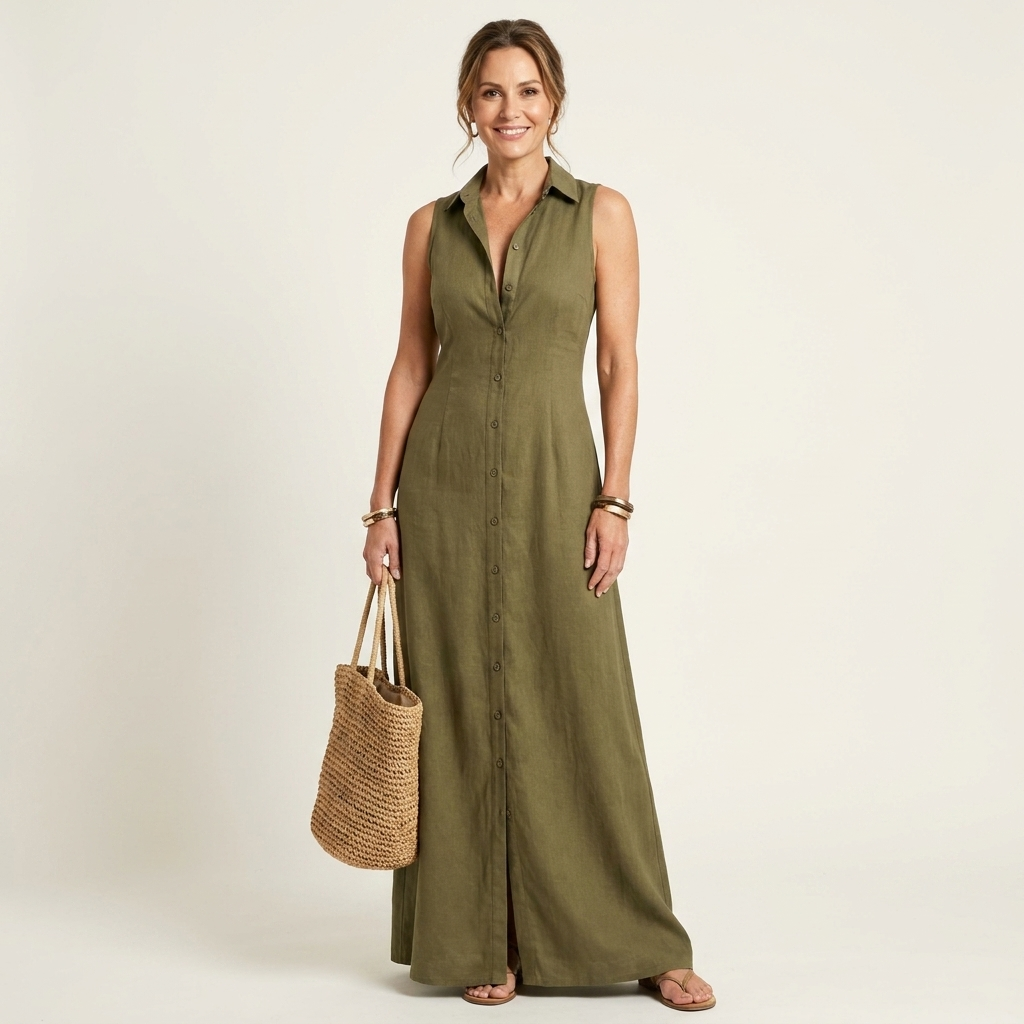 Irelia | Cotton-Linen Maxi  Shirt Dress