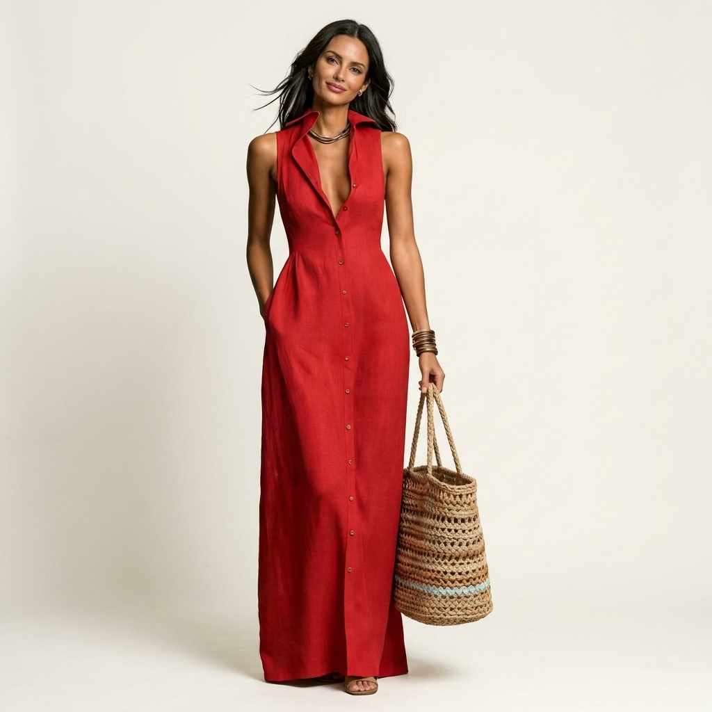 Irelia | Cotton-Linen Maxi  Shirt Dress