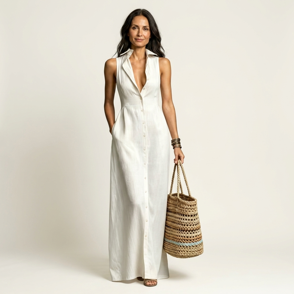 Irelia | Cotton-Linen Maxi  Shirt Dress