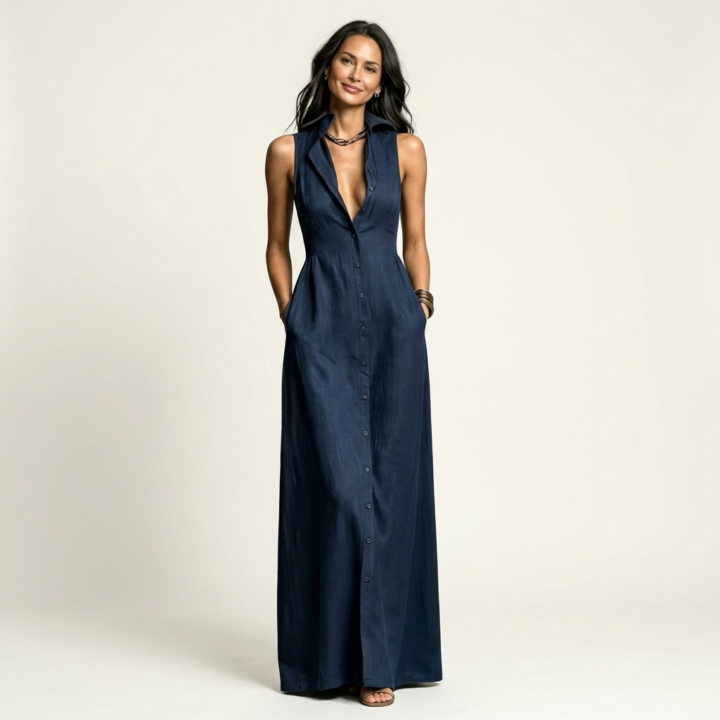 Irelia | Cotton-Linen Maxi  Shirt Dress