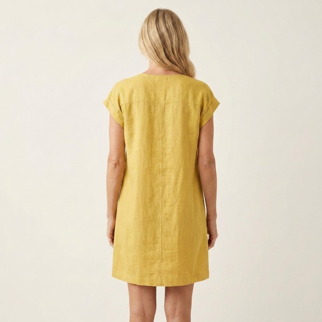 Azelia | Button-Front V-Neck Cotton-Linen Mini Dress With Pockets