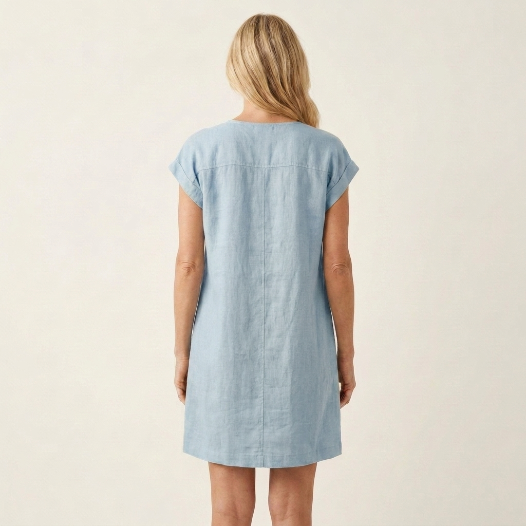 Azelia | Button-Front V-Neck Cotton-Linen Mini Dress With Pockets