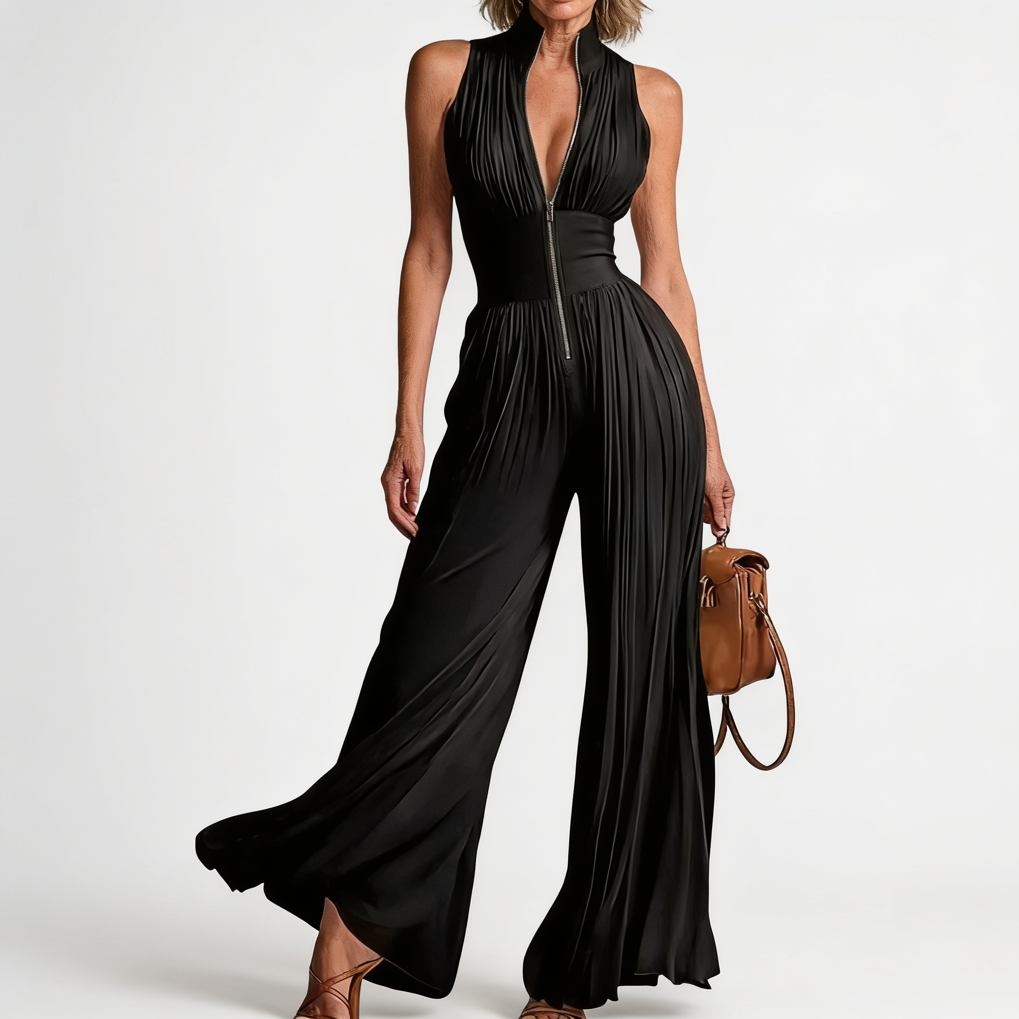 Tevrane | Pleated Wide-Leg Jumpsuit