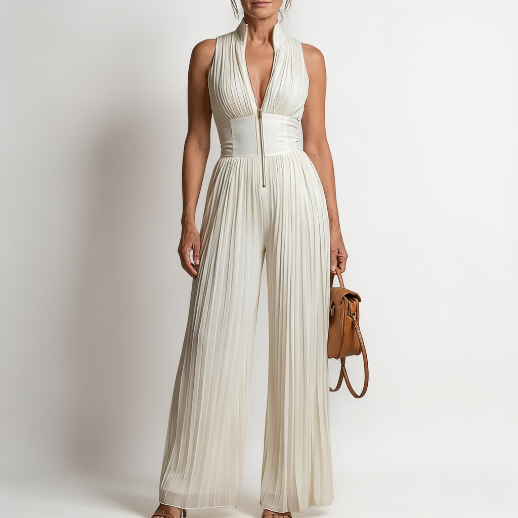 Tevrane | Pleated Wide-Leg Jumpsuit
