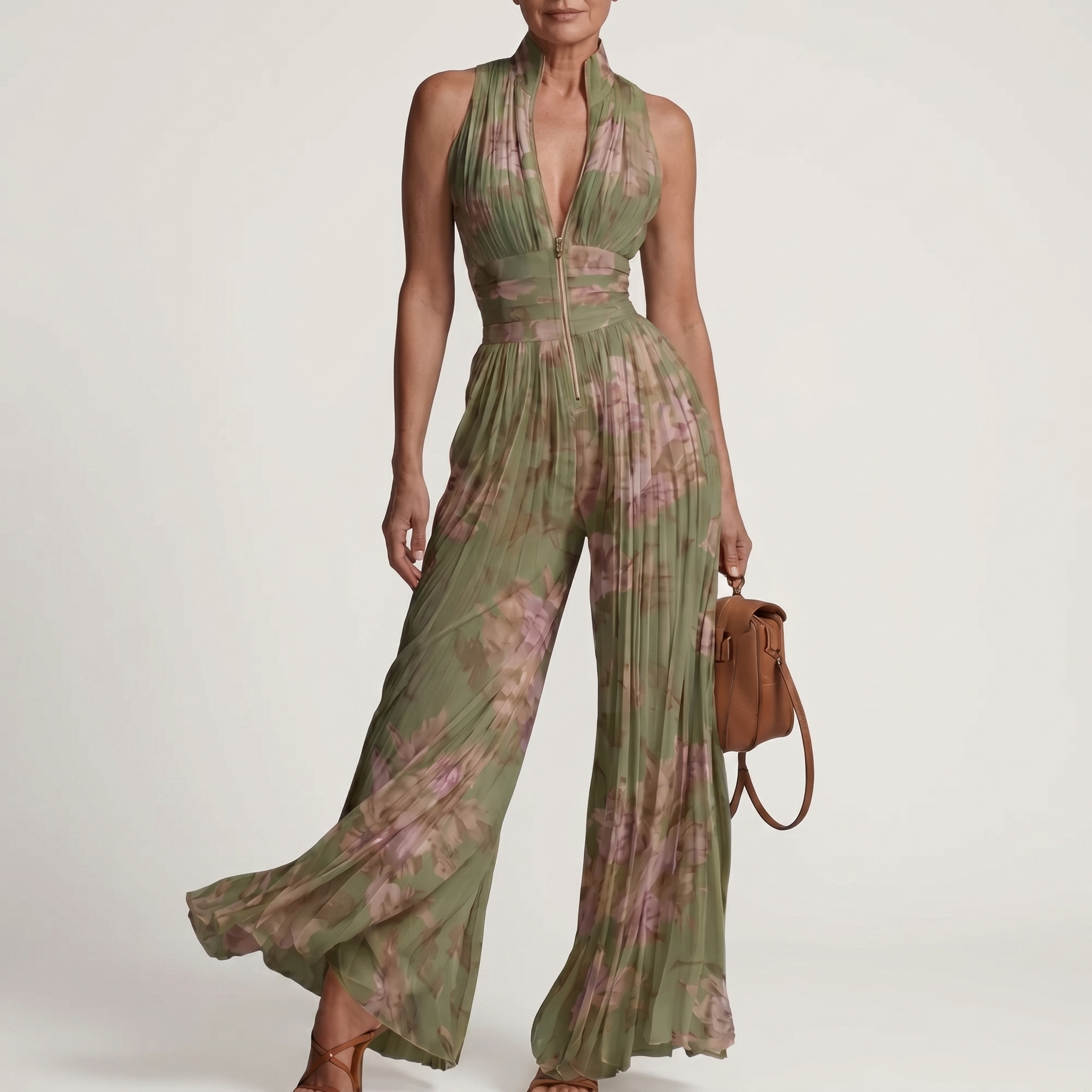 Tevrane | Pleated Wide-Leg Jumpsuit